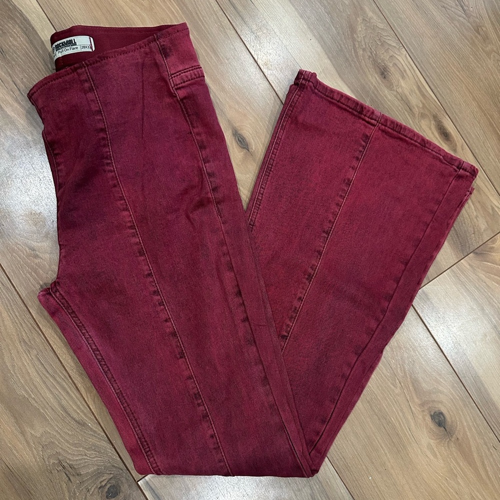 Red Flare Wide Leg Jeans